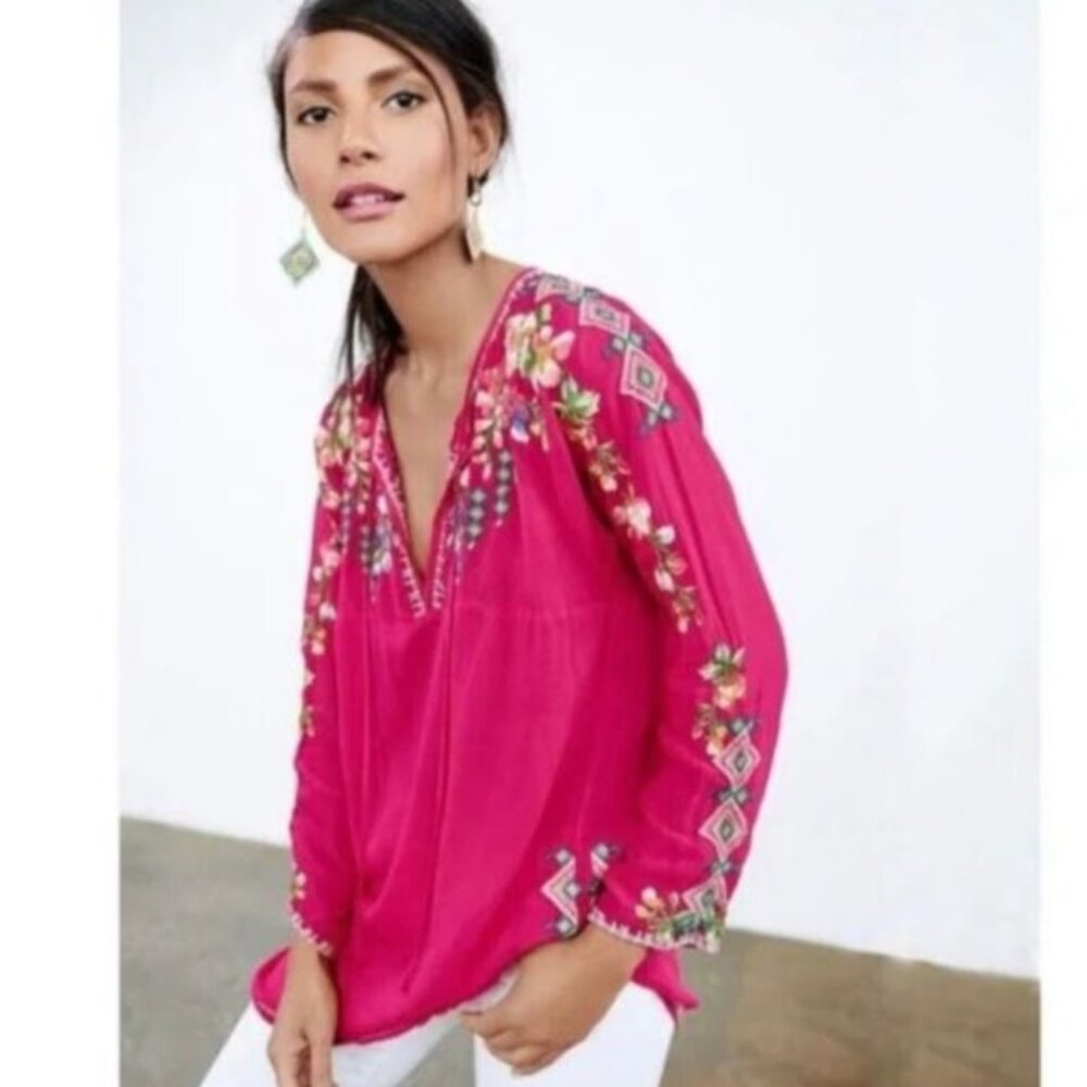 Johnny Was Vanessa Floral Embroidered Long Sleeve Tunic Bohemian Women's PXL